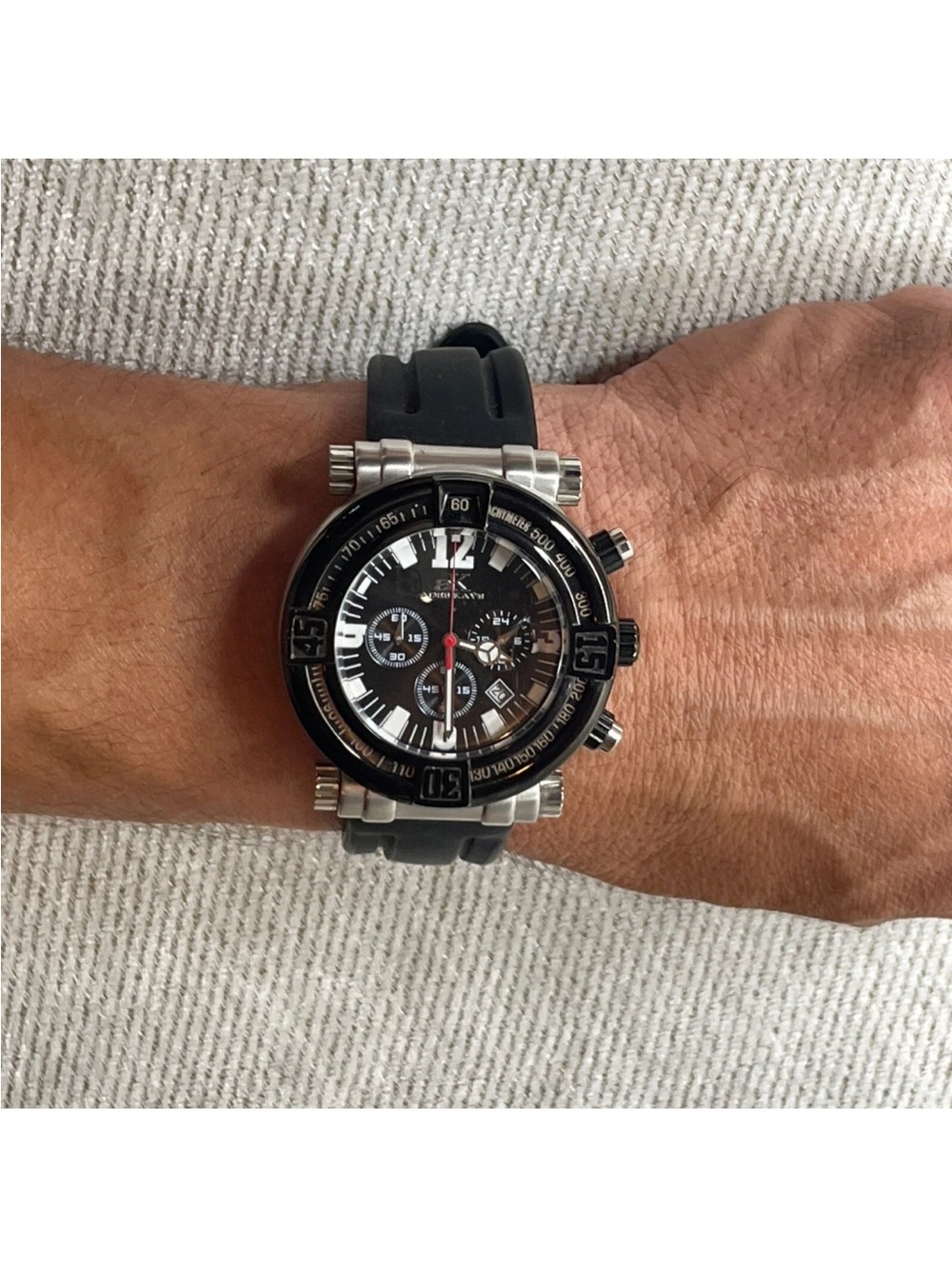 Adee Kaye Revo Sport Chronograph Watch 47mm Black Dial Rubber Strap Quartz